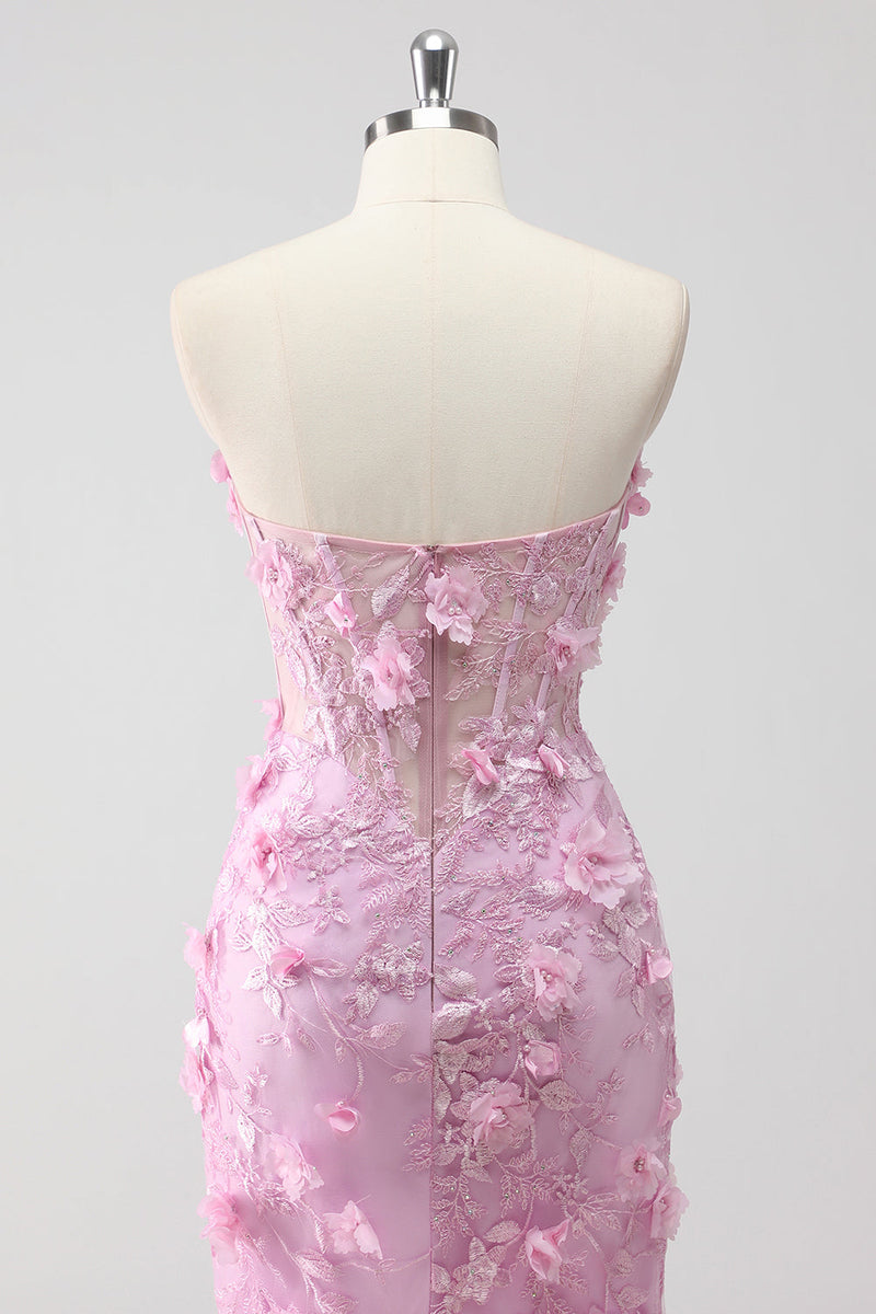 Laden Sie das Bild in den Galerie-Viewer, Flieder Trägerloses Meerjungfrauen Ballkleid mit Applikation und Schlitz