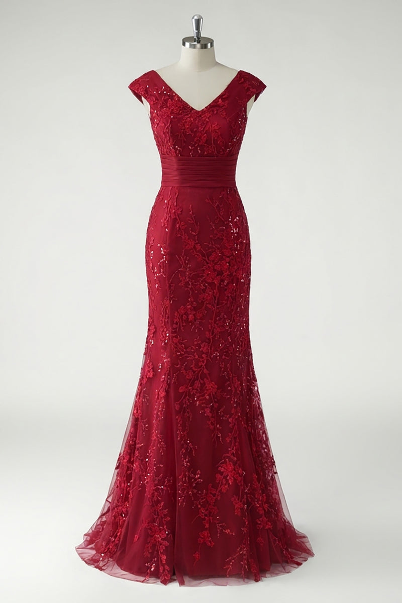 Laden Sie das Bild in den Galerie-Viewer, Grünes Meerjungfrau Applikationen V-Ausschnitt Pailletten Flügelärmel Ballkleid