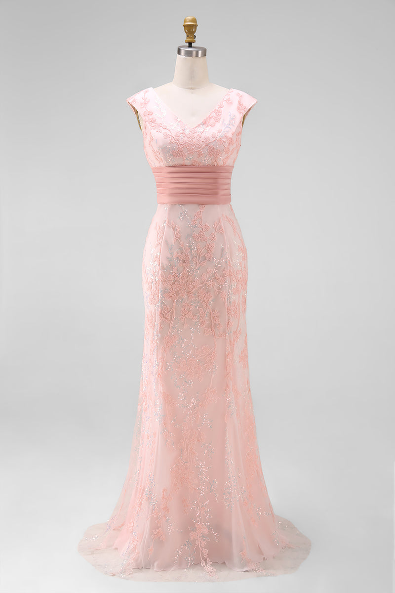 Laden Sie das Bild in den Galerie-Viewer, Grünes Meerjungfrau Applikationen V-Ausschnitt Pailletten Flügelärmel Ballkleid