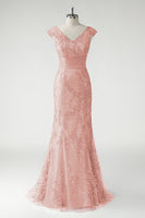 Laden Sie das Bild in den Galerie-Viewer, Grünes Meerjungfrau Applikationen V-Ausschnitt Pailletten Flügelärmel Ballkleid