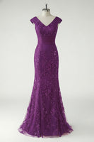 Laden Sie das Bild in den Galerie-Viewer, Grünes Meerjungfrau Applikationen V-Ausschnitt Pailletten Flügelärmel Ballkleid