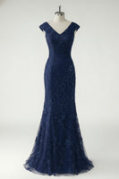 Laden Sie das Bild in den Galerie-Viewer, Grünes Meerjungfrau Applikationen V-Ausschnitt Pailletten Flügelärmel Ballkleid