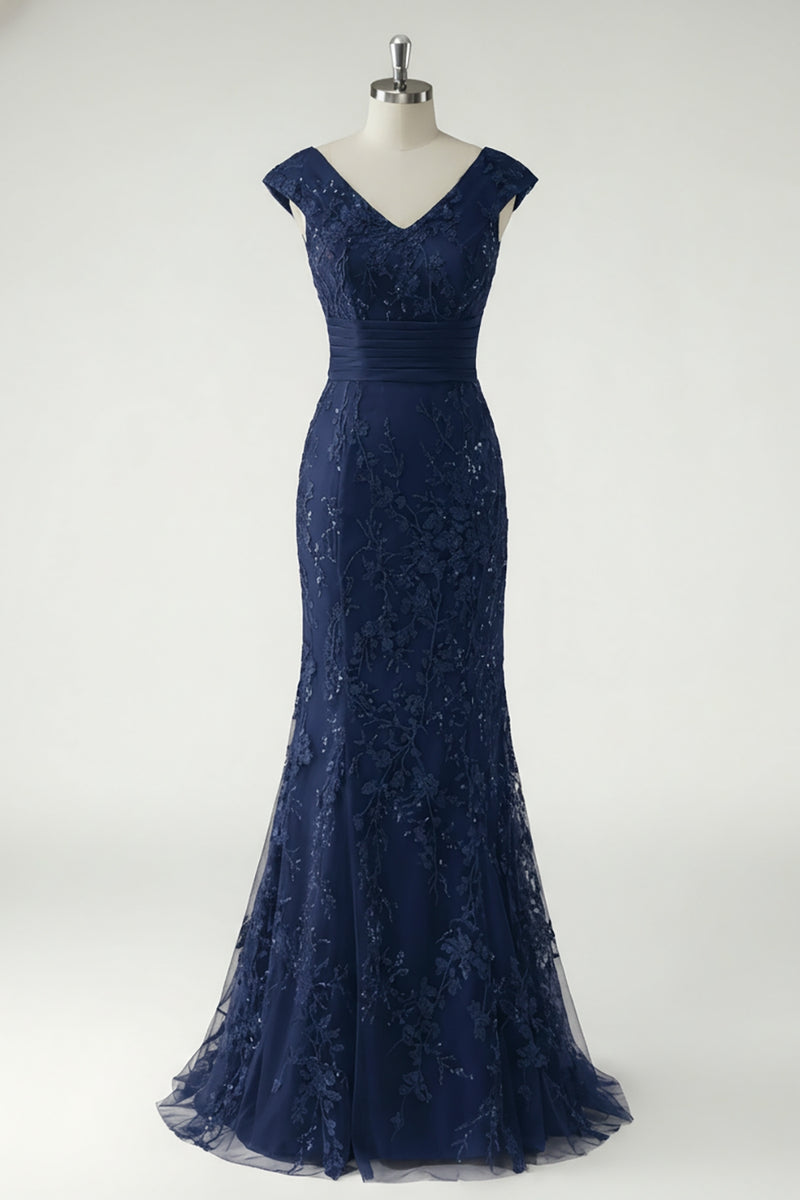 Laden Sie das Bild in den Galerie-Viewer, Grünes Meerjungfrau Applikationen V-Ausschnitt Pailletten Flügelärmel Ballkleid