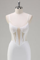 Laden Sie das Bild in den Galerie-Viewer, Weißes Meerjungfrauen Spaghettiträger Korsett Langes Ballkleid mit Schnürung