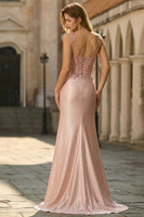 Laden Sie das Bild in den Galerie-Viewer, Graublaues Langes Meerjungfrauen Pailletten Satin Abendkleid mit Schlitz