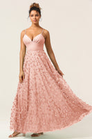 Laden Sie das Bild in den Galerie-Viewer, A-Linie Spaghettiträger ärmelloses grünes Brautjungfernkleid