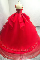 Laden Sie das Bild in den Galerie-Viewer, Funkelndes Rotes Ballkleid Spaghettiträger Perlenbesetztes Quinceanera Kleid mit Applikationen