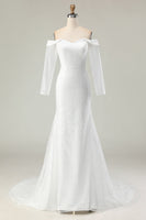 Laden Sie das Bild in den Galerie-Viewer, Elfenbein Schulterfreies Meerjungfrauen Brautkleid aus mattem Satin