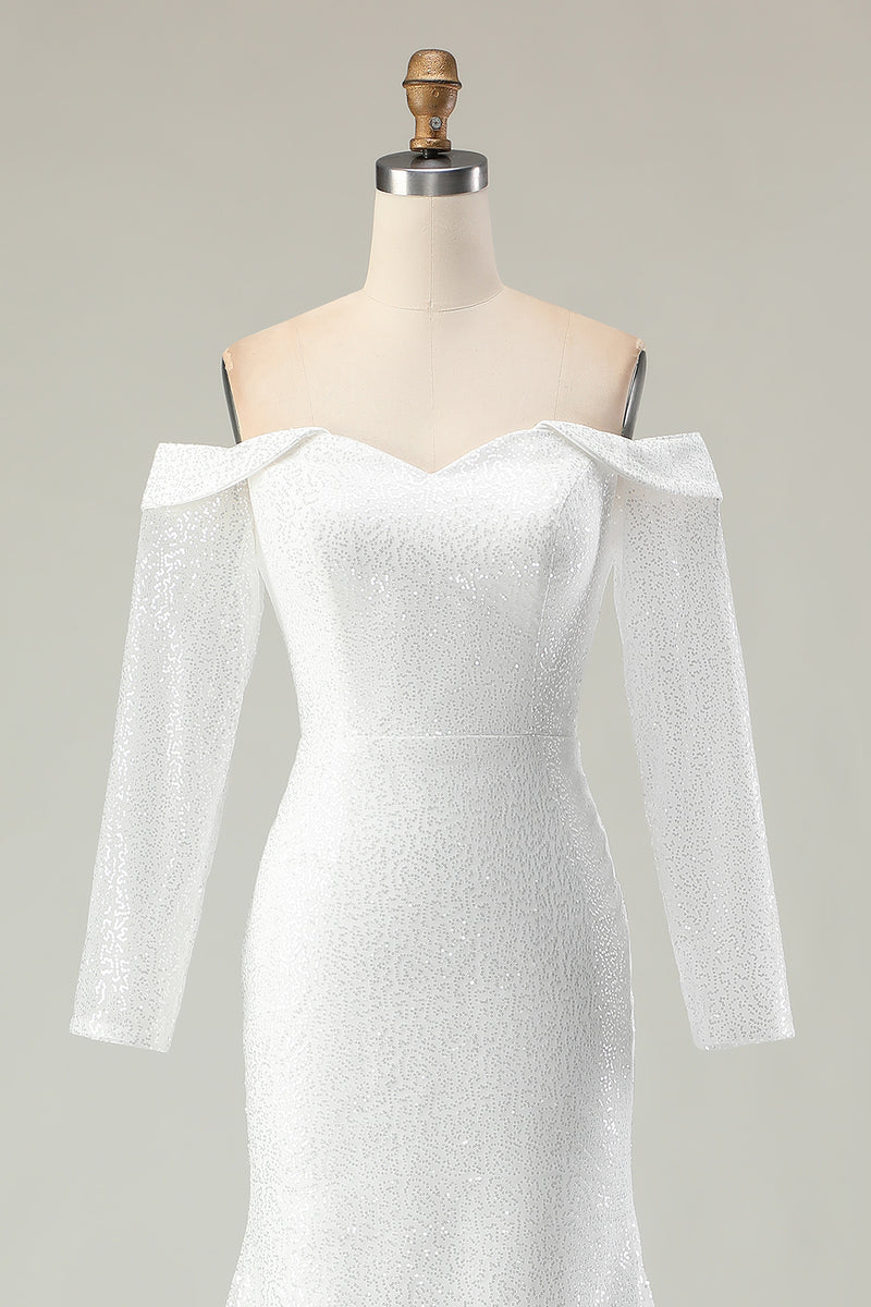 Laden Sie das Bild in den Galerie-Viewer, Schulterfreies Elfenbein Meerjungfrauen Brautkleid aus Satin