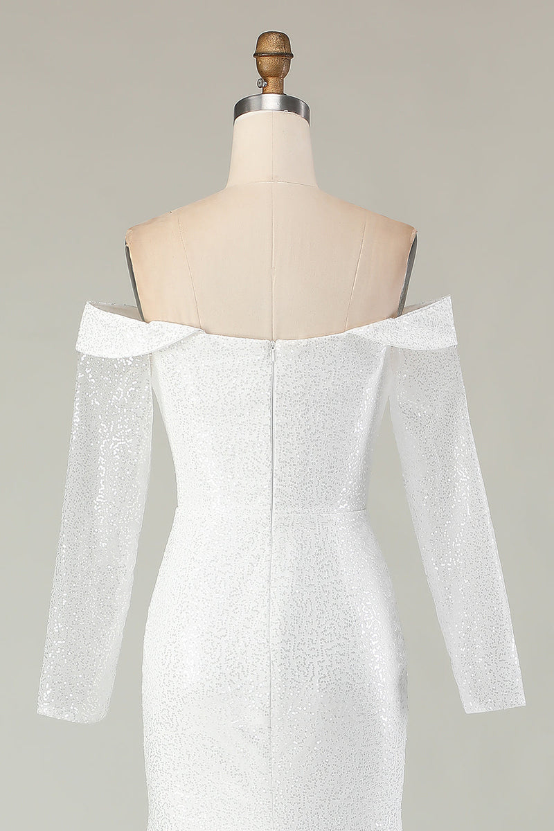 Laden Sie das Bild in den Galerie-Viewer, Elfenbein Schulterfreies Meerjungfrauen Brautkleid aus mattem Satin