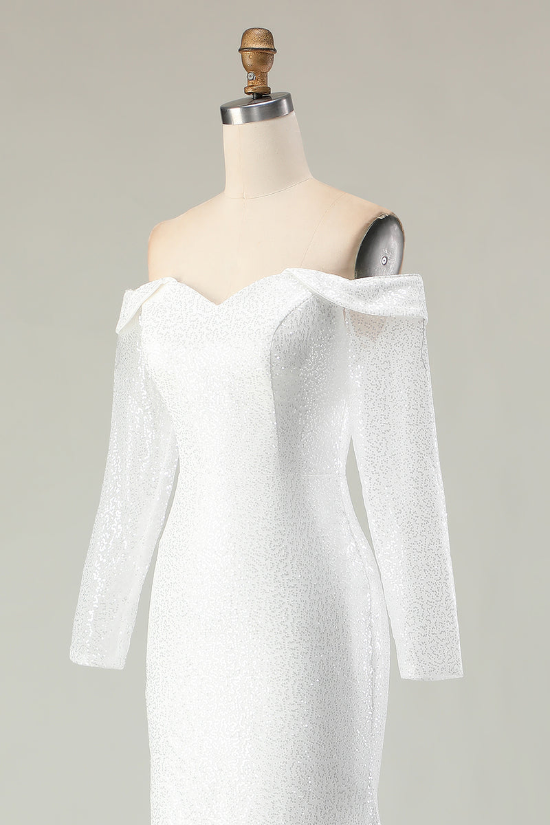 Laden Sie das Bild in den Galerie-Viewer, Schulterfreies Elfenbein Meerjungfrauen Brautkleid aus Satin