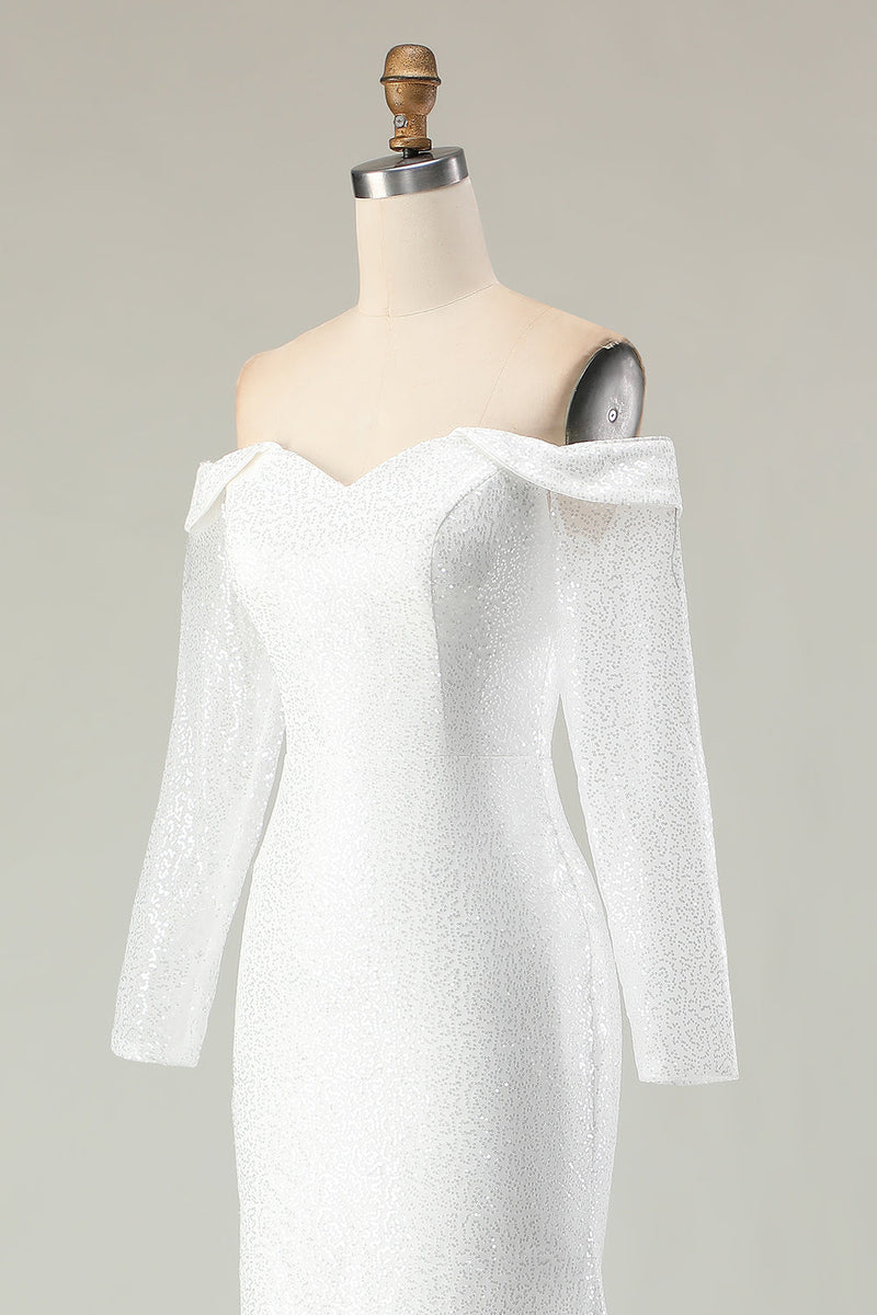 Laden Sie das Bild in den Galerie-Viewer, Elfenbein Schulterfreies Meerjungfrauen Brautkleid aus mattem Satin