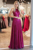 Laden Sie das Bild in den Galerie-Viewer, Schickes Fuchsia A-Linie Neckholder Plissee Langes Ballkleid