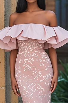 Mermaid Blush Schulterfreies Appliziertes Langes Ballkleid