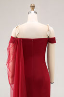 Laden Sie das Bild in den Galerie-Viewer, Schulterfreies Cabernet Meerjungfrau Tüll Langes Militär-Ballkleid