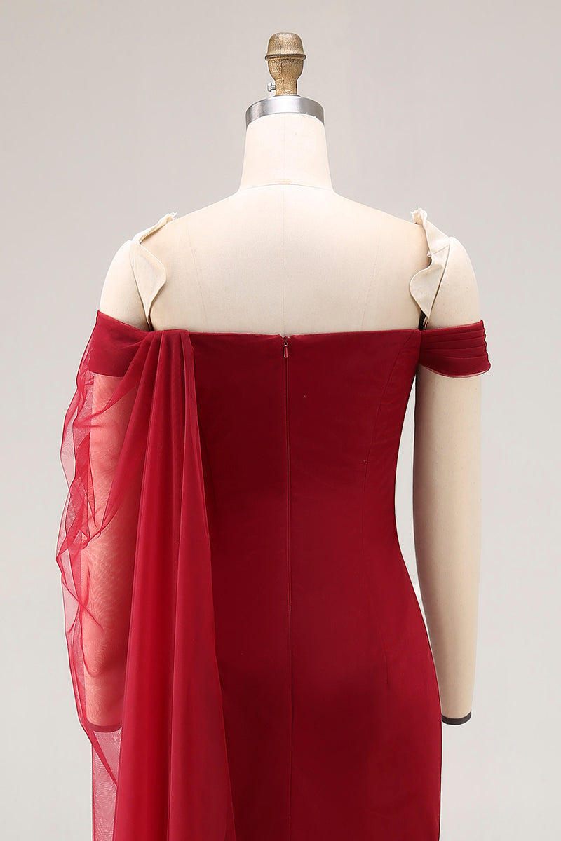 Laden Sie das Bild in den Galerie-Viewer, Schulterfreies Cabernet Meerjungfrau Tüll Langes Militär-Ballkleid