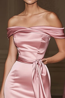 Blush Schulterfreies Meerjungfrau Satin Langes Militär Ballkleid