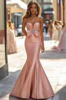 Laden Sie das Bild in den Galerie-Viewer, Blush Meerjungfrau Ärmelloses Herzausschnitt Langes Ballkleid mit Schleife