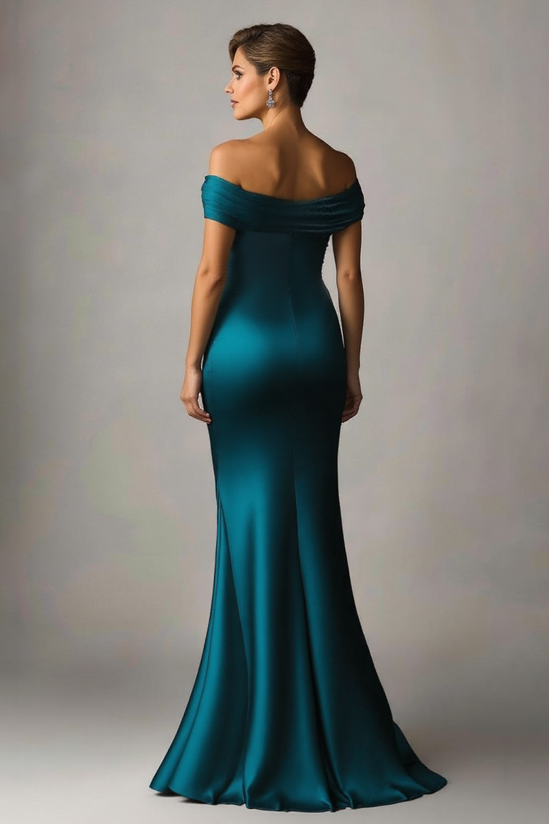 Laden Sie das Bild in den Galerie-Viewer, Pfauenblaues Meerjungfrauen Blaues Abendkleid aus Satin