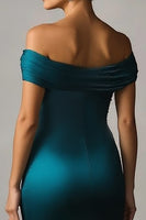 Laden Sie das Bild in den Galerie-Viewer, Pfauenblaues Meerjungfrauen Blaues Abendkleid aus Satin