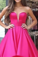 Laden Sie das Bild in den Galerie-Viewer, Fuchsia Prinzessin Herzausschnitt Hoch Niedrig Satin Langes Ballkleid