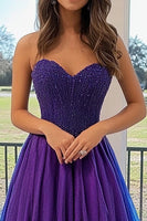 Laden Sie das Bild in den Galerie-Viewer, Prinzessin Tüll Pflaume Herzausschnitt Langes Ballkleid mit Applikationen