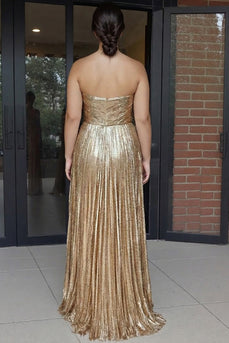 Metallic Gold Falten A-Linie Herzausschnitt Langes Plus Size Ballkleid