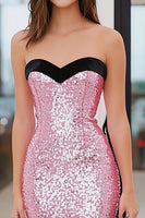 Laden Sie das Bild in den Galerie-Viewer, Funkelndes Rosa Herzausschnitt Pailletten Meerjungfrau Langes Ballkleid
