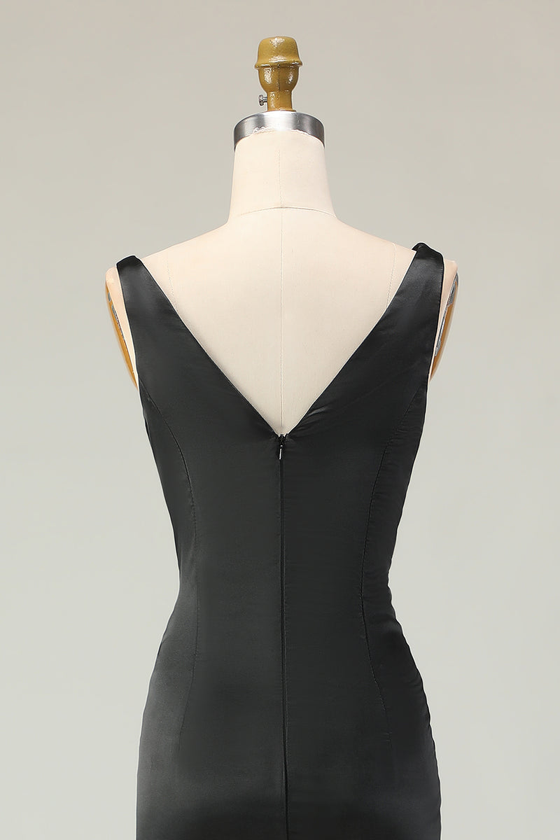 Laden Sie das Bild in den Galerie-Viewer, Etui Schwarz Weißes Langes Galakleid mit tiefem V-Ausschnitt