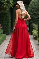 Laden Sie das Bild in den Galerie-Viewer, Rotes A-Linie Herzausschnitt Chiffon Langes Ballkleid