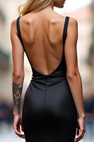 Laden Sie das Bild in den Galerie-Viewer, Einfaches Schwarzes Satin Meerjungfrauen Rückenfreies Langes Ballkleid