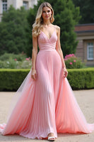 Laden Sie das Bild in den Galerie-Viewer, Plissee A-Linie Chiffon Rosa Ballkleid