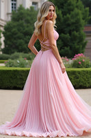Laden Sie das Bild in den Galerie-Viewer, Plissee A-Linie Chiffon Rosa Ballkleid