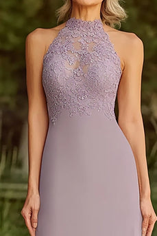 Flieder Neckholder Spitze Kleid für die Brautmutter