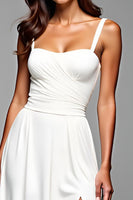 Laden Sie das Bild in den Galerie-Viewer, Weißes Spaghettiträger Jersey A-Linie Abendkleid