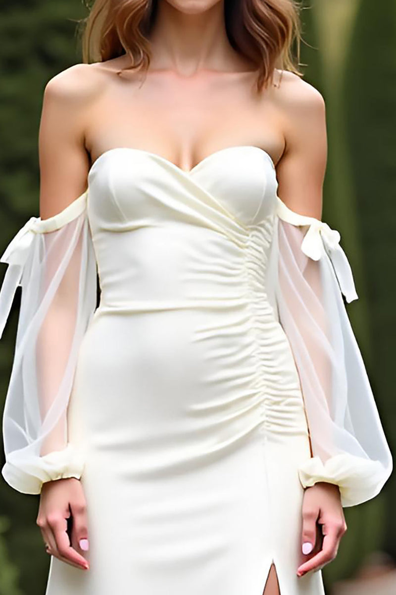 Laden Sie das Bild in den Galerie-Viewer, Etui Weißes Schulterfreies Langes Ballkleid