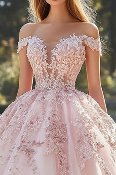 Schulterfreies Tüll Ball Quinceanera Kleid mit Applikationen