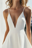 Laden Sie das Bild in den Galerie-Viewer, Weißes Standesamtkleid mit Spaghettiträgern in A-Linie