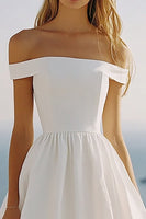 Laden Sie das Bild in den Galerie-Viewer, Schulterfreies Weißes A-Linie Standesamtkleid