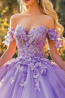 Laden Sie das Bild in den Galerie-Viewer, Flieder Bodenlanges Appliziertes Quinceanera Kleid mit 3D-Blumen
