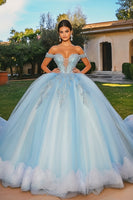 Laden Sie das Bild in den Galerie-Viewer, Prinzessin Himmelblaues Schulterfreies Quinceanera Kleid