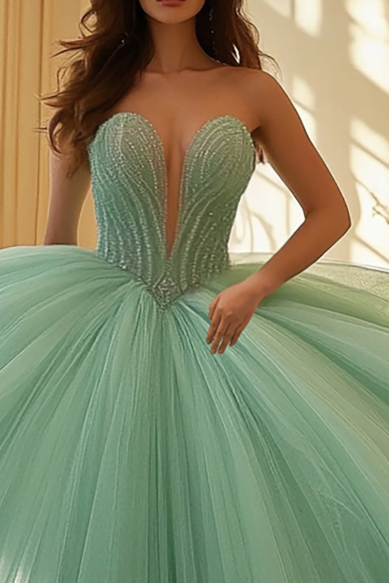 Laden Sie das Bild in den Galerie-Viewer, Mint Herzausschnitt Quinceanera Kleid aus Tüll und Spitze