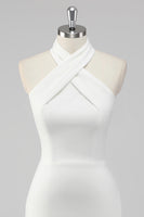 Laden Sie das Bild in den Galerie-Viewer, A-Linie Neckholder Satin Weißes Standesamtkleid