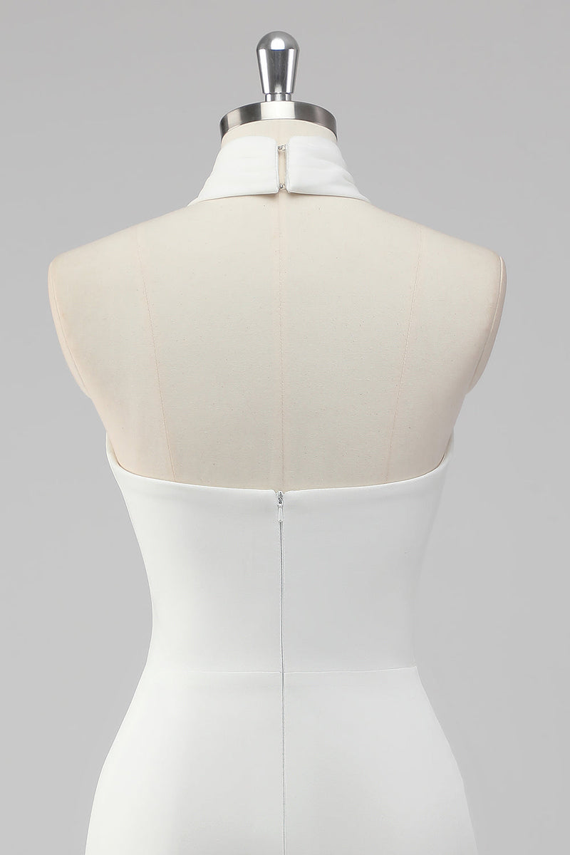 Laden Sie das Bild in den Galerie-Viewer, A-Linie Neckholder Satin Weißes Standesamtkleid