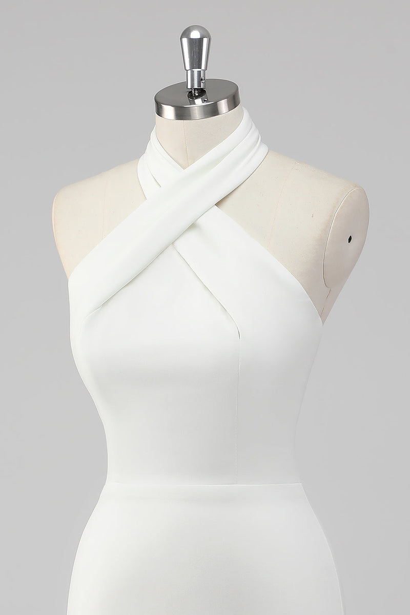 Laden Sie das Bild in den Galerie-Viewer, A-Linie Neckholder Satin Weißes Standesamtkleid