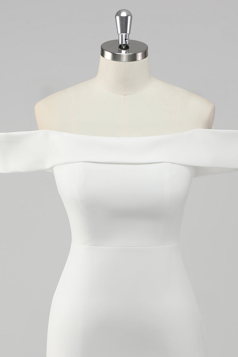 Laden Sie das Bild in den Galerie-Viewer, Weißes Schulterfreies Satin Standesamtkleid