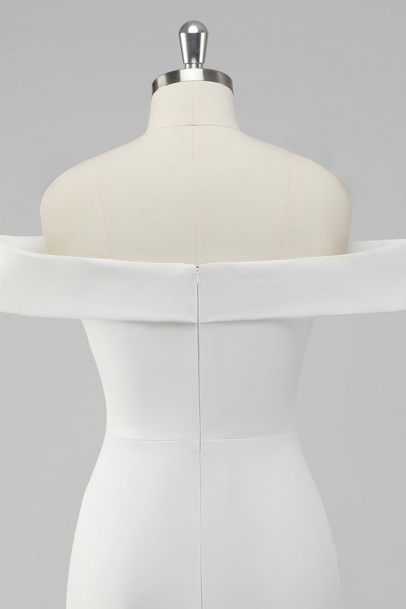 Laden Sie das Bild in den Galerie-Viewer, Weißes Schulterfreies Satin Standesamtkleid