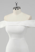 Laden Sie das Bild in den Galerie-Viewer, Weißes Schulterfreies Satin Standesamtkleid