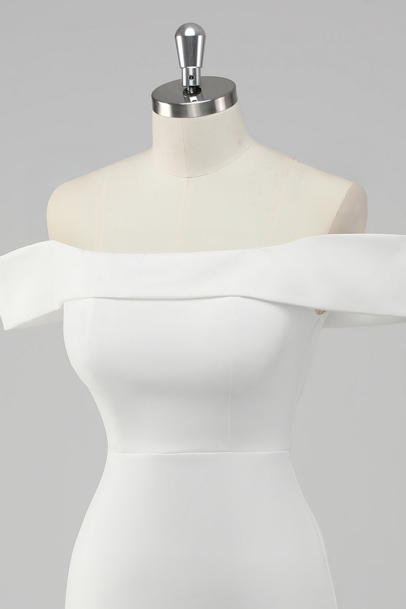 Laden Sie das Bild in den Galerie-Viewer, Weißes Schulterfreies Satin Standesamtkleid