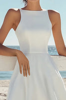 Laden Sie das Bild in den Galerie-Viewer, A Linie Weißes Knielanges Standesamtkleid aus Satin